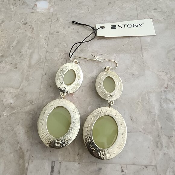 Stony Citrine-Colored Stone Dangle Earrings - Picture 4 of 6